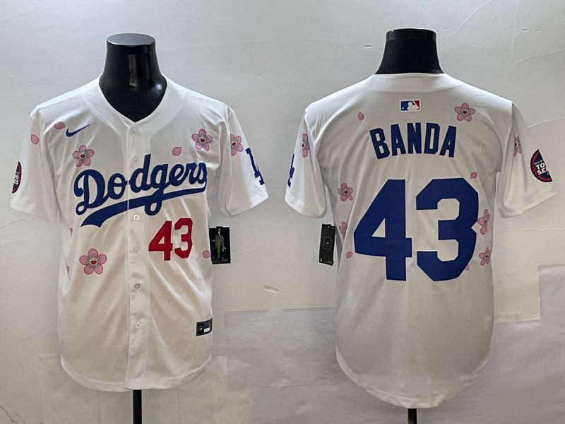 Men Los Angeles Dodgers #43 Banda White Sakura Edition 2025 Nike MLB Jersey style 2